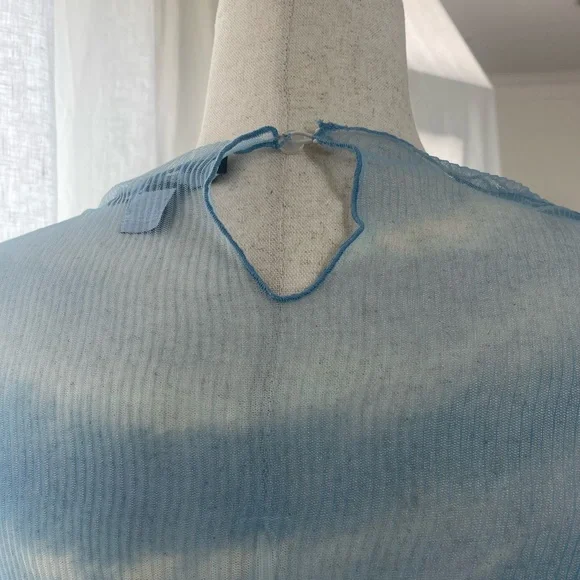 French Connection Sheer Blue Long-Sleeve Top - Picture 4 of 5